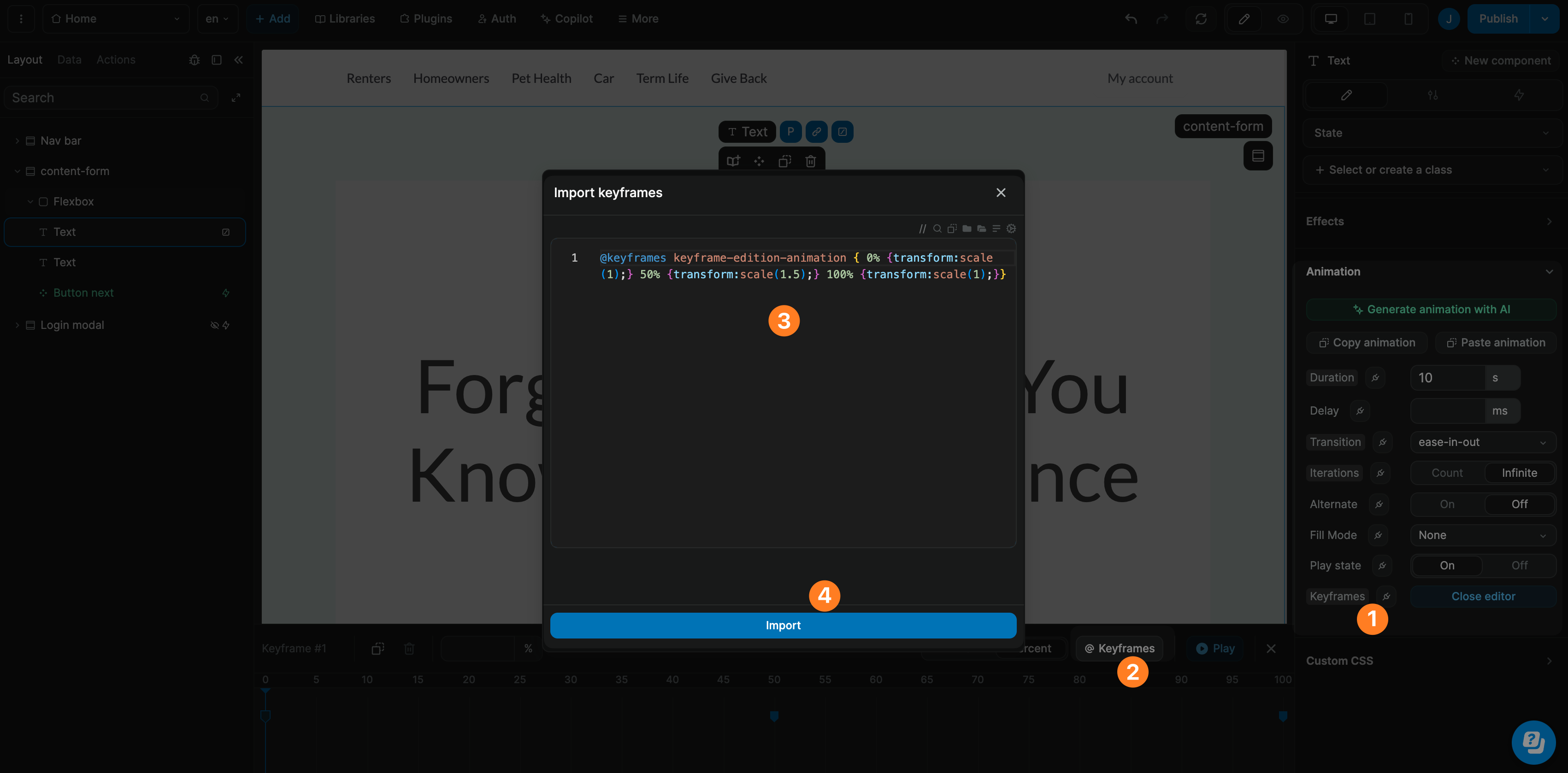 Edit keyframes generated by WeWeb AI
