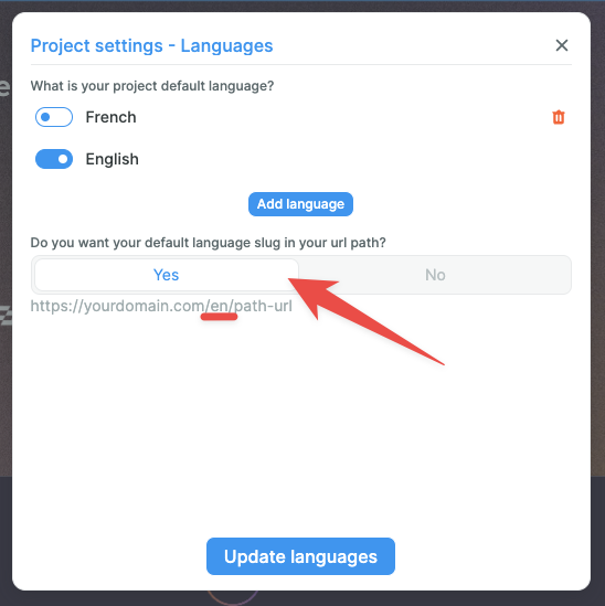 Language in URL paths option