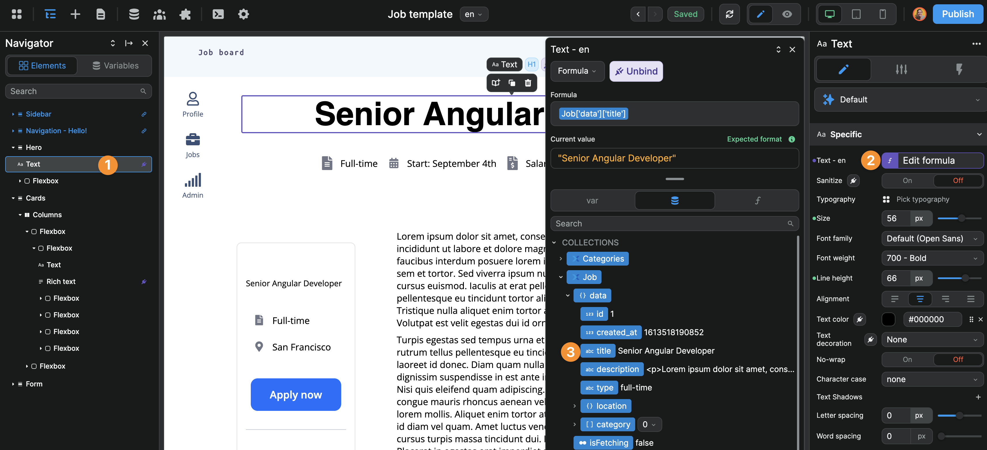 Bind data from job