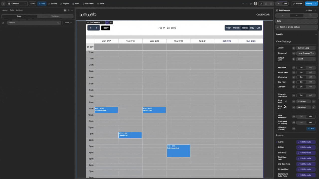 Time grid settings