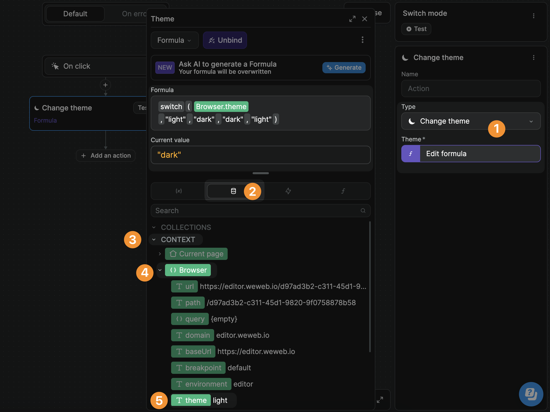Change theme action