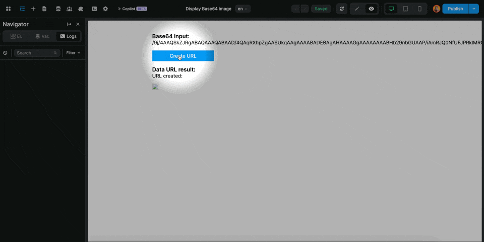 Create URL from Base64 in action