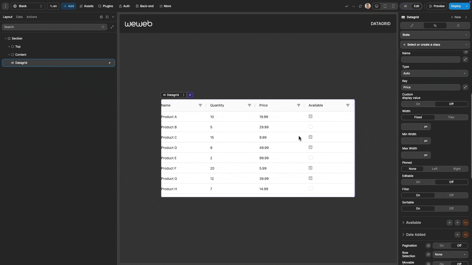 Edit cell value