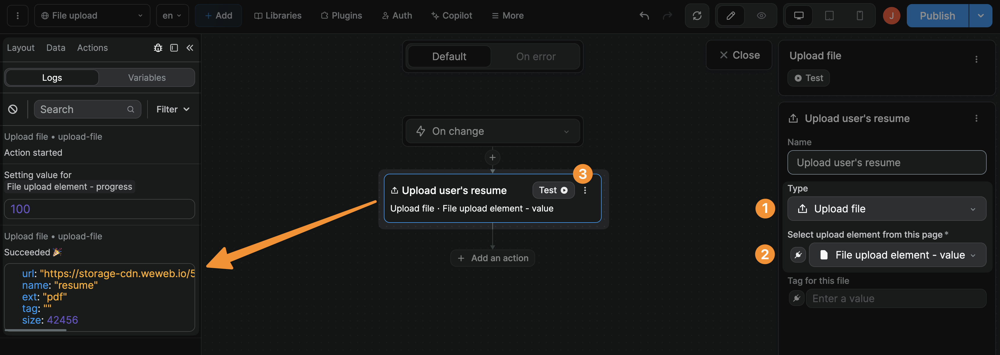 Upload file action
