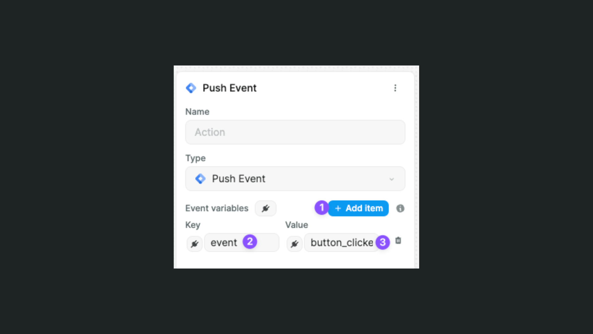 Setting up the Push Event action in WeWeb