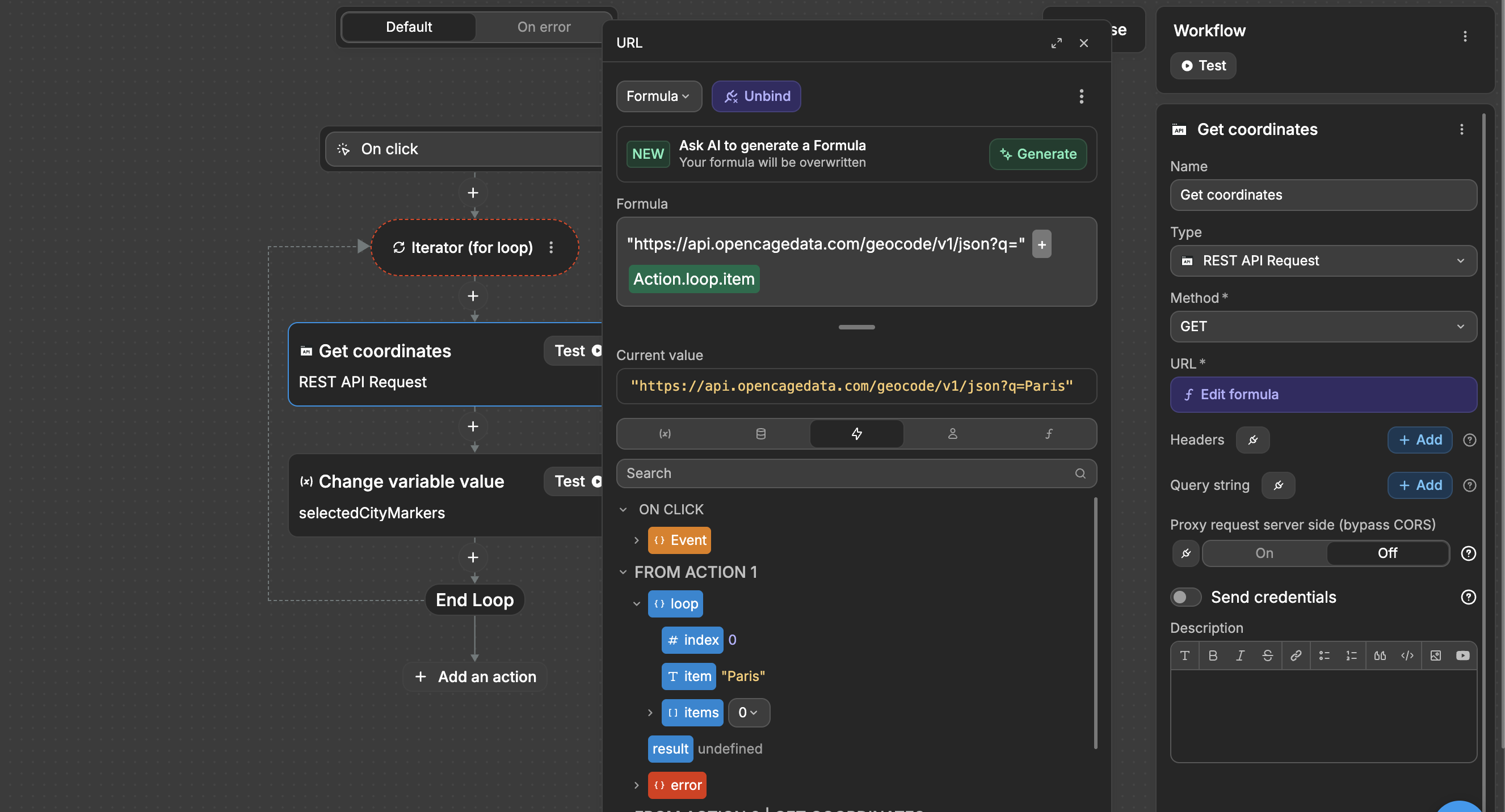 iterator example with loop data bound from the Workflow tab