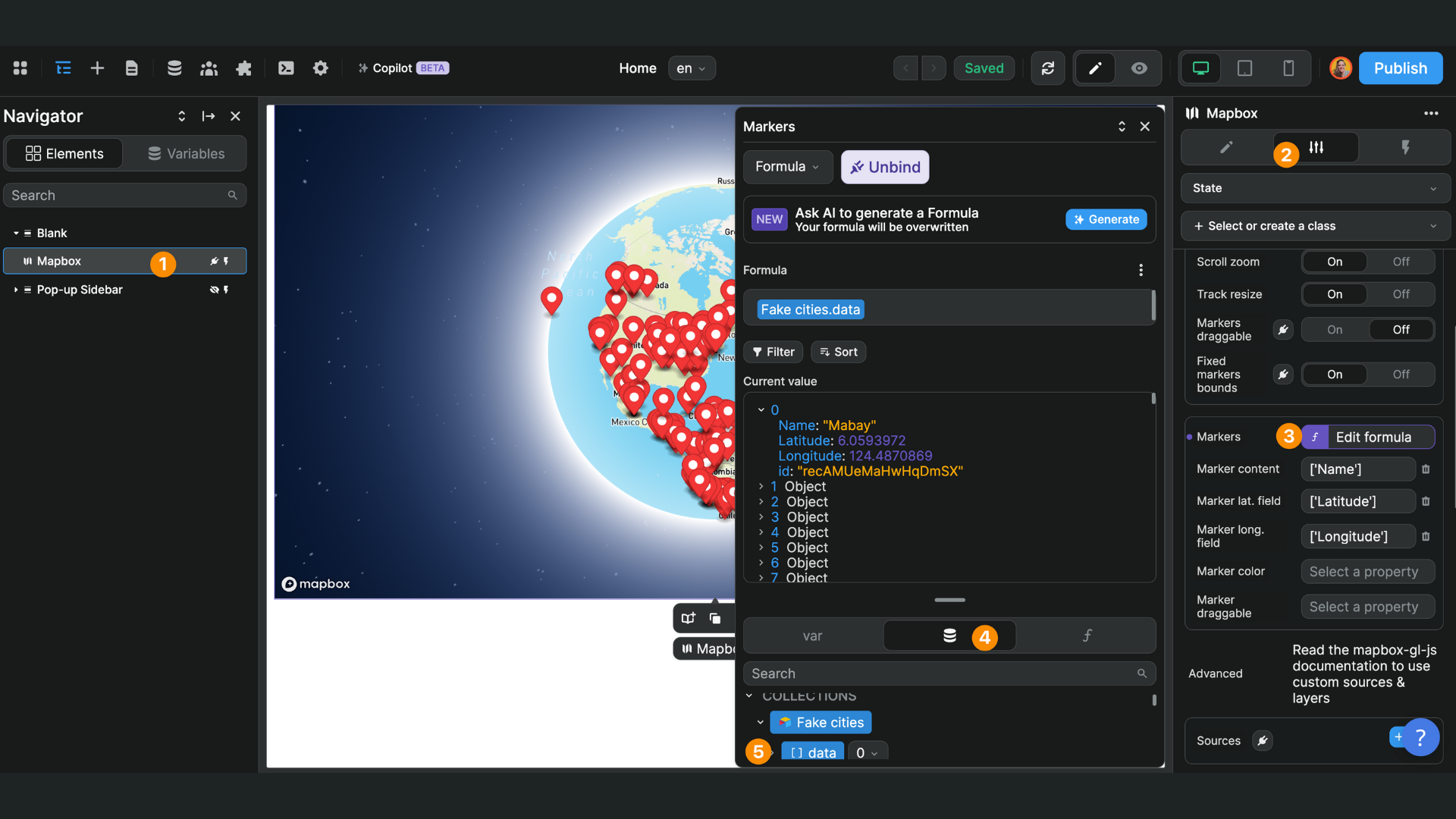 Mapbox markers binding