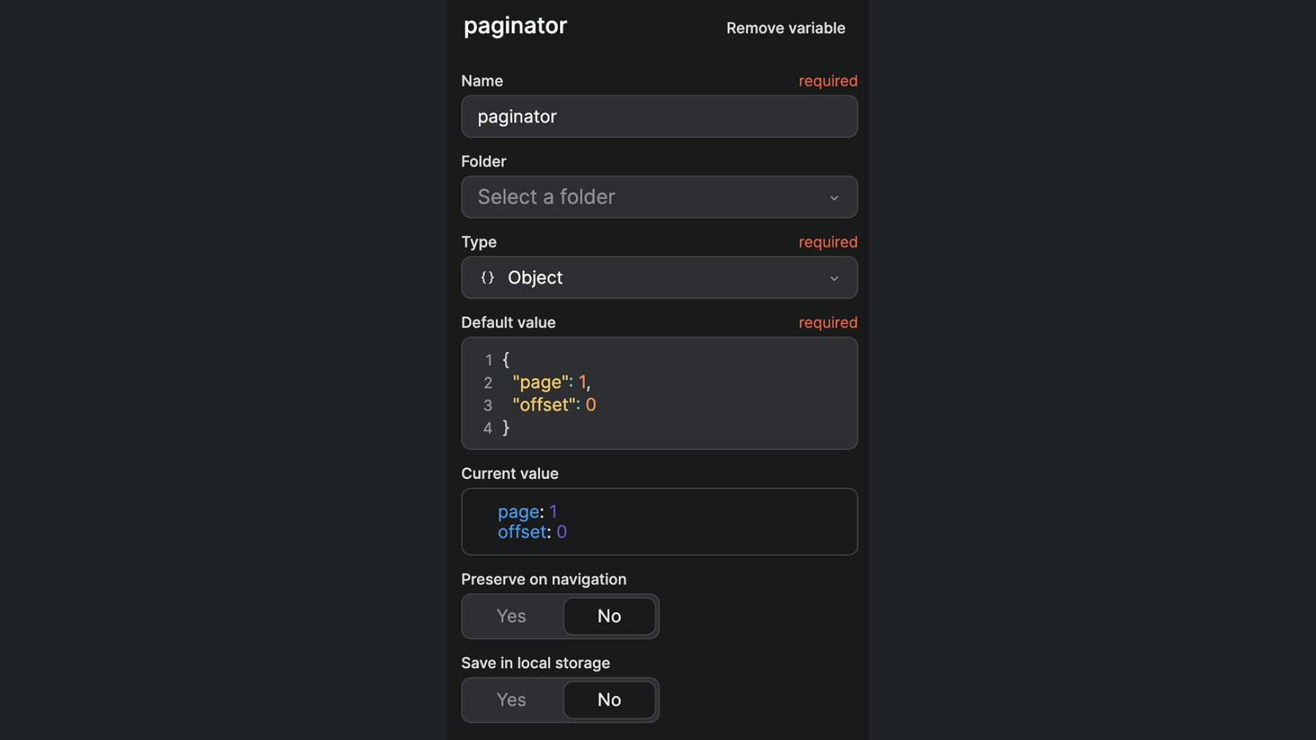 Pagination variable