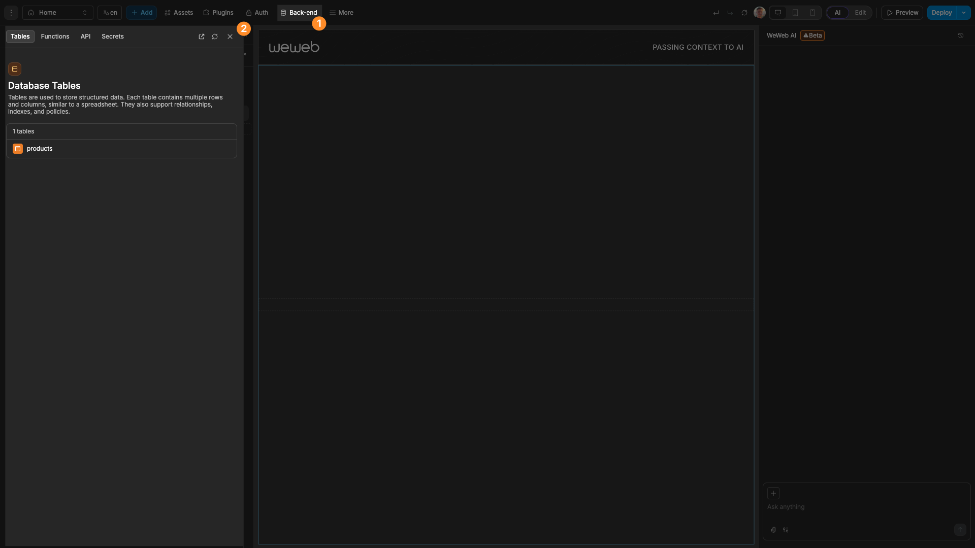 Data tab in AI context manager