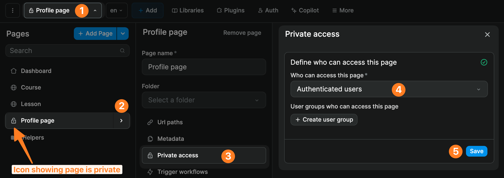 Private page in WeWeb