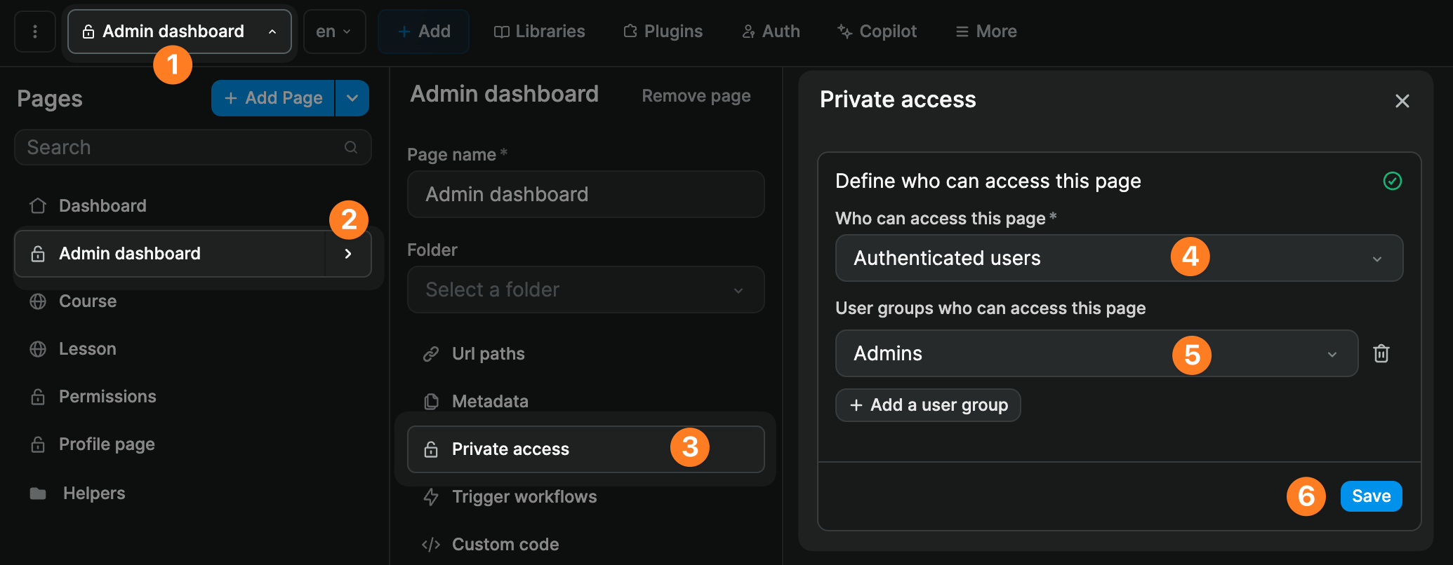 Page restricted to user group