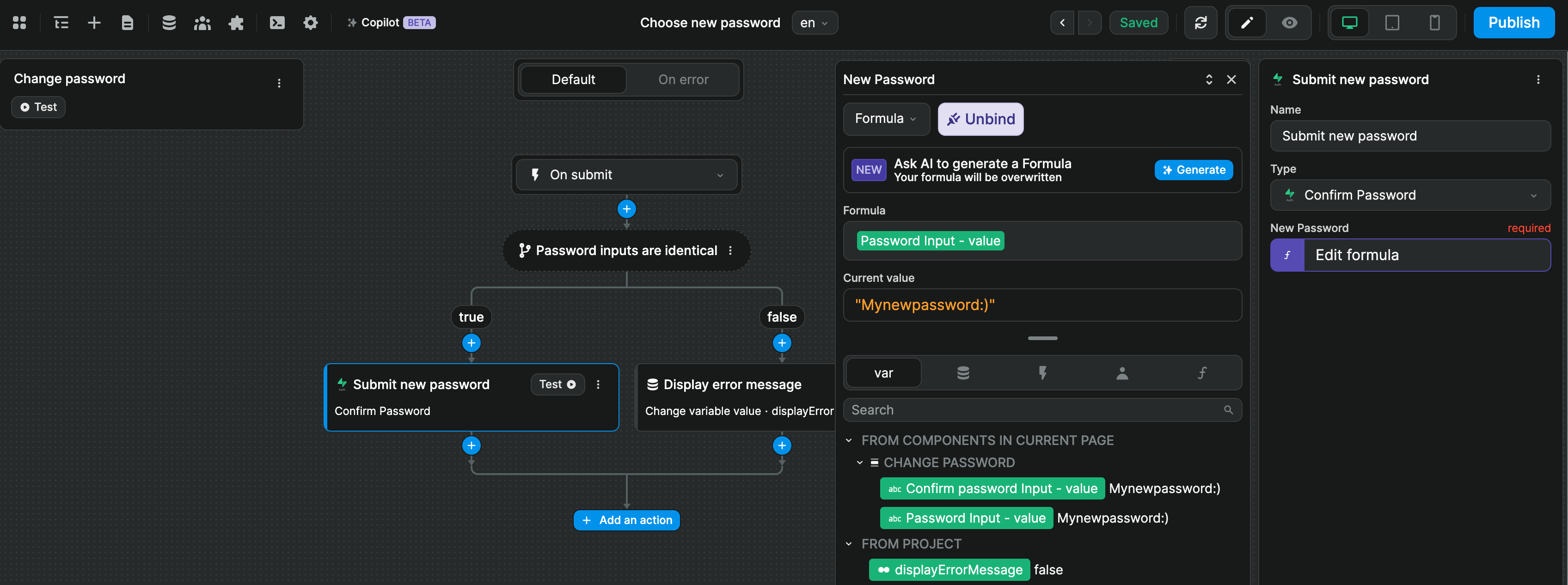 Supabase confirm password action