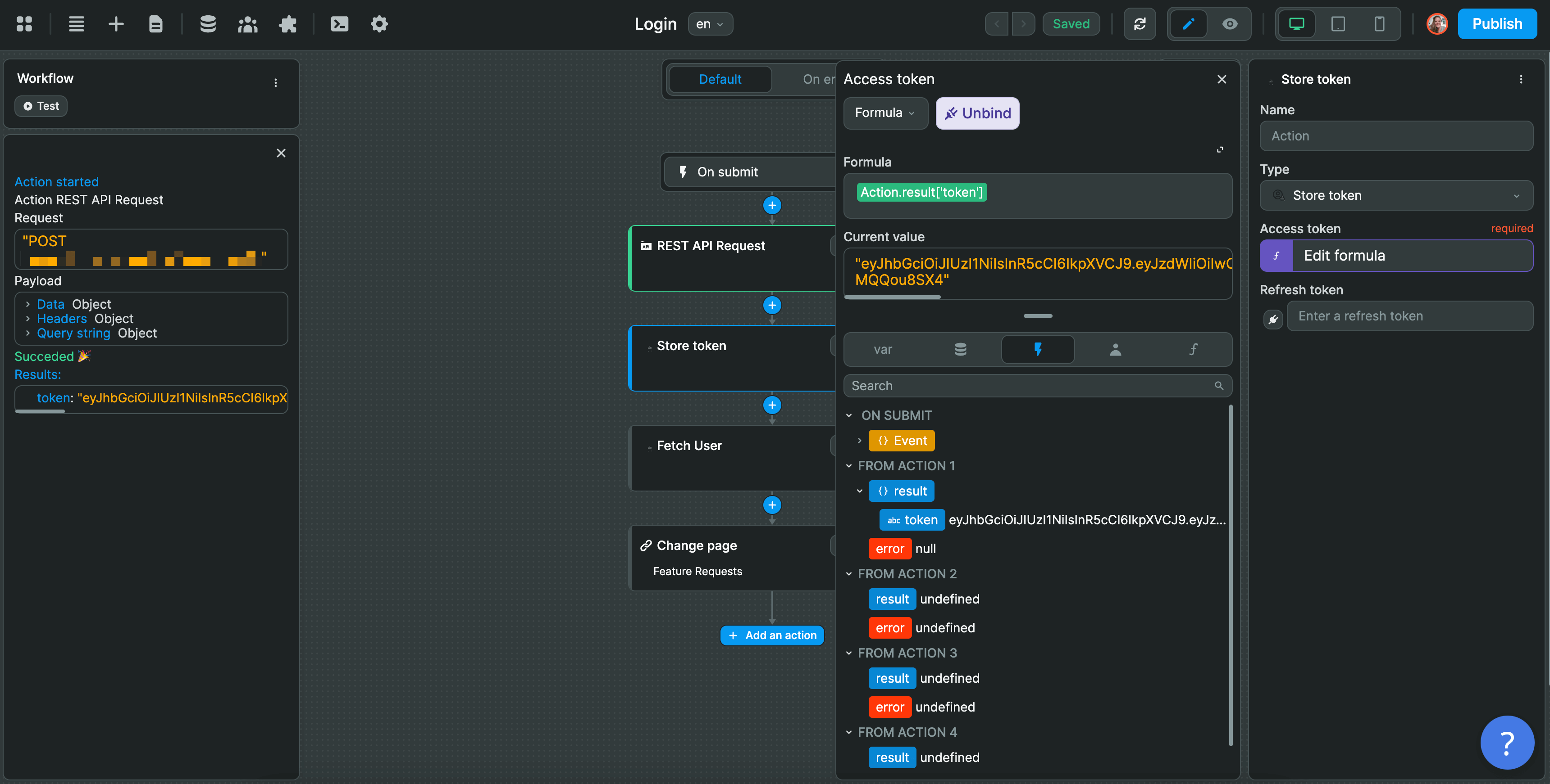 Store user token