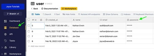 User table in Xano